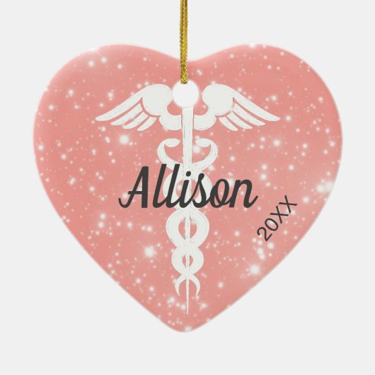 かわいいナースドクターパーソナライズされたハートクリスマス セラミックオーナメント (裏面)