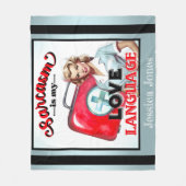 かわいいナースピンナップ_ラブランゲージ フリースブランケット (正面)