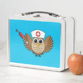 かわいいナースフクロウとシリンジ漫画 メタルランチボックス (インサイチュ)