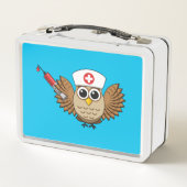 かわいいナースフクロウとシリンジ漫画 メタルランチボックス (裏面)