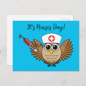 かわいいナースフクロウとシリンジ漫画 |追加文字 シーズンポストカード (正面/裏面)