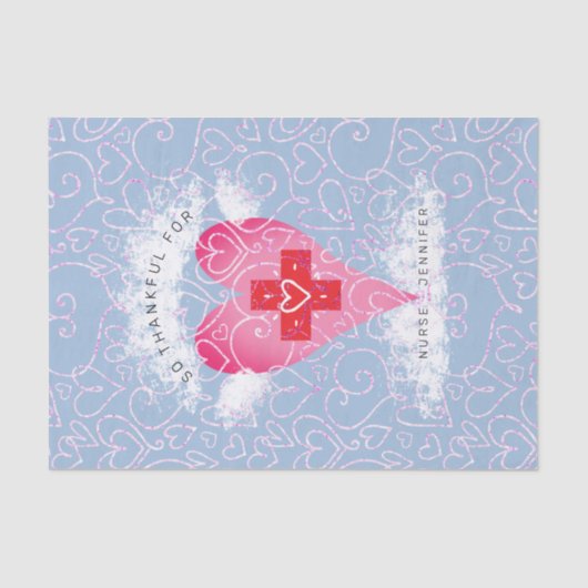 かわいいナースブルーピンクパーソナライズされたハート 薄葉紙 (正面)