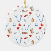 かわいいナース医療機器パターンクリスマス セラミックオーナメント (裏面)