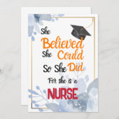 かわいいナース卒業カードギフト、素敵なRN 招待状 (正面/裏面)