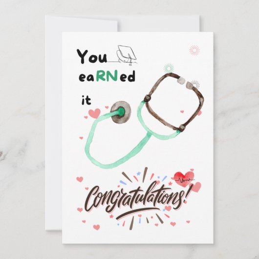 かわいいナース卒業カードギフト、素敵なRN 招待状 (正面)