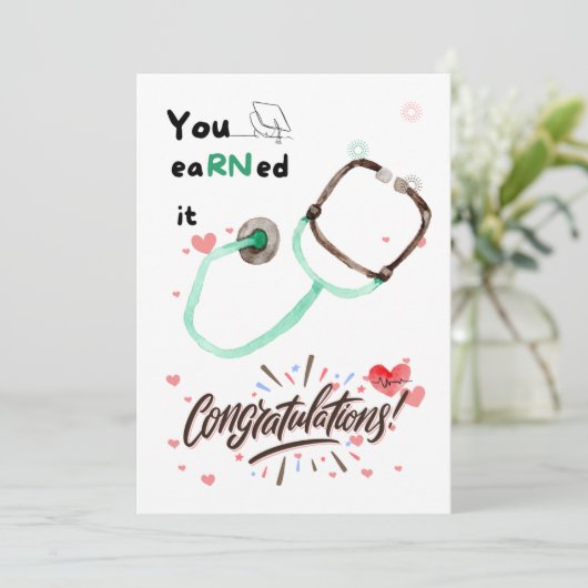 かわいいナース卒業カードギフト、素敵なRN 招待状 (スタンド正面)