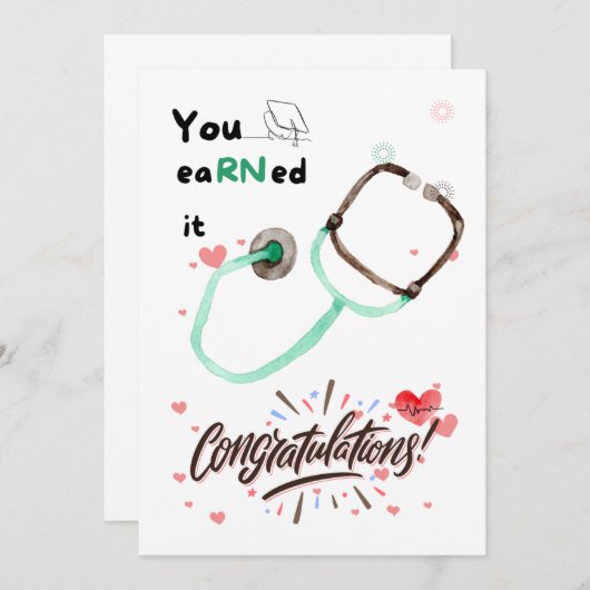 かわいいナース卒業カードギフト、素敵なRN 招待状 (正面/裏面)