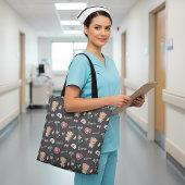 かわいいナース名水色RNヘルスケアパターン トートバッグ