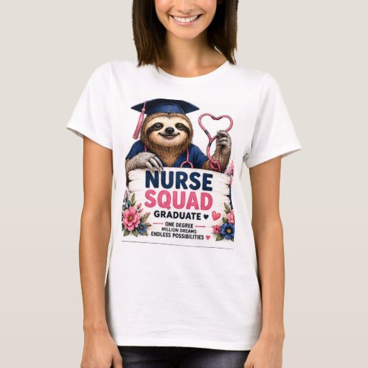 かわいいナース軍団のナマケモノ卒業 看護師 2026 Tシャツ (正面)