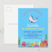 かわいいナールフィッシュユニコーンホエールシー誕生日 インビテーションポストカード (正面/裏面)