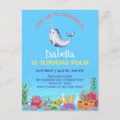 かわいいナールフィッシュユニコーンホエールシー誕生日 インビテーションポストカード (正面)