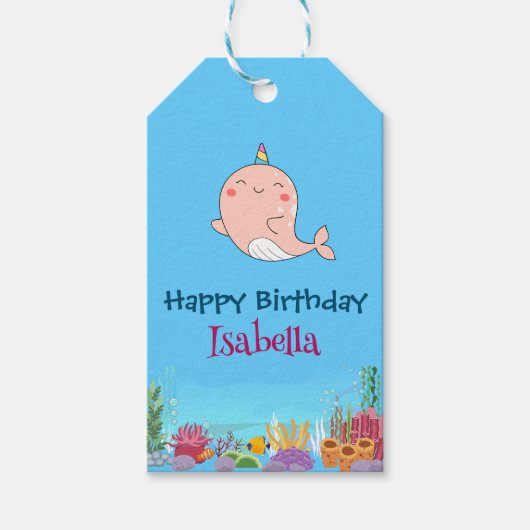 かわいいナールフィッシュユニコーンホエールシー誕生日 ギフトタグ (正面)