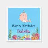 かわいいナールフィッシュユニコーンホエールシー誕生日 スタンダードカクテルナプキン (正面)