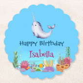 かわいいナールフィッシュユニコーンホエールシー誕生日 ペーパーコースター (正面)