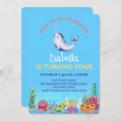 かわいいナールフィッシュユニコーンホエールシー誕生日 招待状 (正面/裏面)