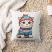 かわいいニットとビーニーをかぶった猫 クッション (ブランケット)