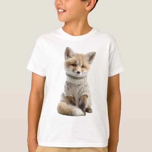 かわいいニットセーターの狐の子供服 Tシャツ (正面)