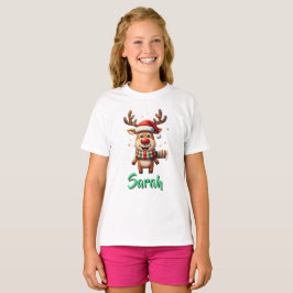 かわいいニットトナカイ クリスマスイリュージョンTシャツ Tシャツ