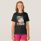 かわいいニット帽の冬の猫 かわいい動物  Tシャツ (正面フル)