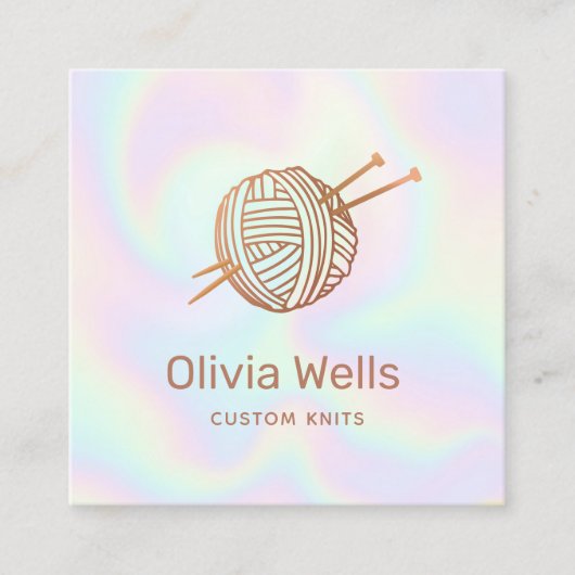かわいいニット編み物クロシェ玉名刺 スクエア名刺 (正面)