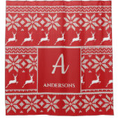 かわいいニット雪フレークのモノグラムクリスマスデコール シャワーカーテン (正面)