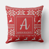 かわいいニット雪フレーク鹿パターンモノグラム クッション (裏面)