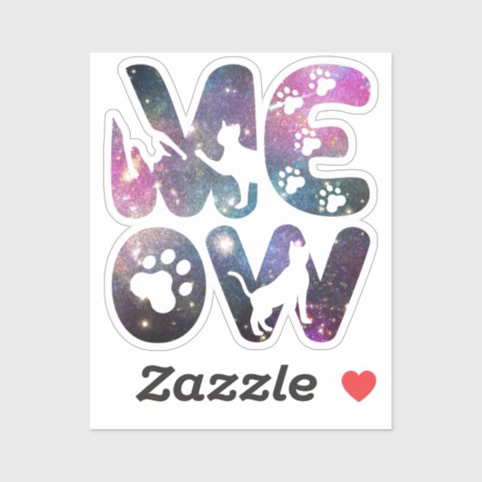 かわいいニャー猫のシルエットと猫のパウのプリント シール (シート)