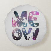 かわいいニャー猫のシルエットと猫のパウのプリント ラウンドクッション (裏面)