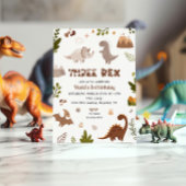 かわいいニュートラルな3歳の恐竜の誕生日 招待状