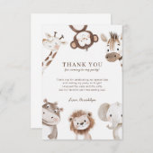 かわいいニュートラルサファリジャングルの誕生日 サンキューカード (正面/裏面)