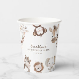 かわいいニュートラルサファリジャングル誕生日パーティーキッズ 紙コップ