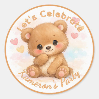 かわいいニュートラルベビーベアの誕生日 ラウンドシール
