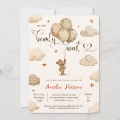 かわいいニュートラルbearly待ちテディベア赤ちゃんシャワー 招待状 (正面)