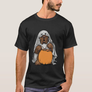 かわいいニューファンドランド幽霊ドッグホールディングパンプキンスハロ Tシャツ