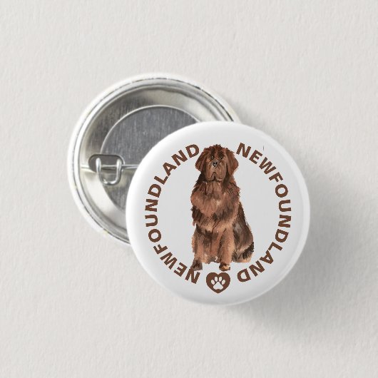 かわいいニューファンドランド犬が水彩色を育てる 缶バッジ (正面&裏面)