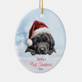 かわいいニューファンドランド犬の雪サンタハット1stクリスマス セラミックオーナメント (右)