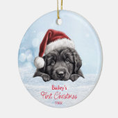かわいいニューファンドランド犬の雪サンタハット1stクリスマス セラミックオーナメント (左)