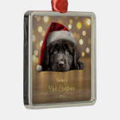 かわいいニューファンドランド犬サンタハットパーソナライズされた メタルオーナメント (右)