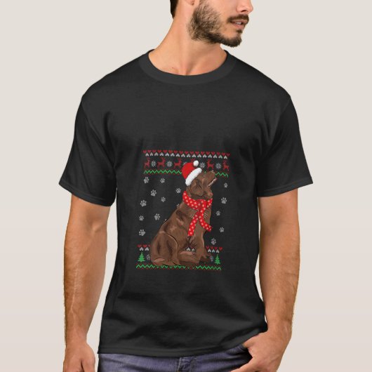 かわいいニューファンドランド醜いクリスマスセーターSanta Hat Tシャツ (正面)