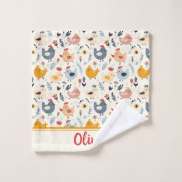 かわいいニワトリが農場にパーソナライズされた ウォッシュタオル