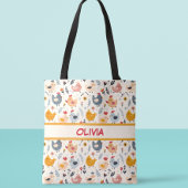 かわいいニワトリが農場にパーソナライズされた トートバッグ