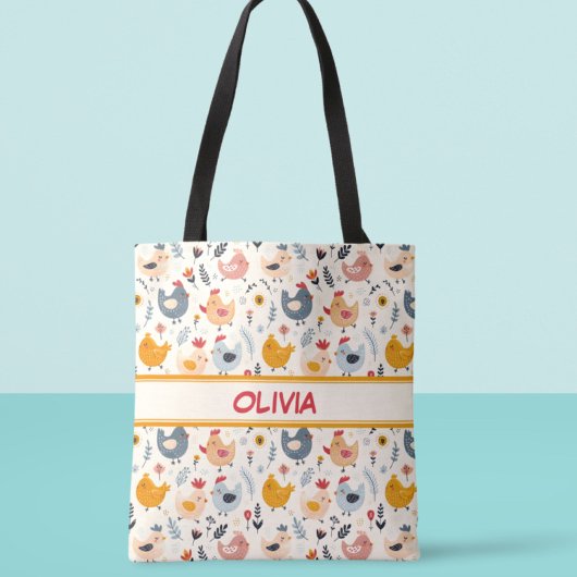 かわいいニワトリが農場にパーソナライズされた トートバッグ