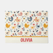 かわいいニワトリが農場にパーソナライズされた ドアマット (正面)