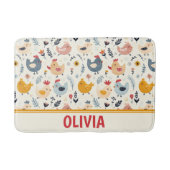 かわいいニワトリが農場にパーソナライズされた バスマット (正面)