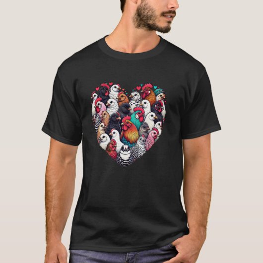 かわいいニワトリのハートアート Tシャツ (正面)