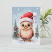 かわいいニワトリの冬のクリスマス水彩画 招待状 (スタンド正面)