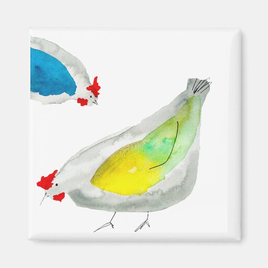 かわいいニワトリの水彩画 マグネット (正面)