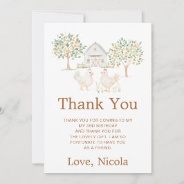 かわいいニワトリの牧場の納屋の誕生日パーティー サンキューカード