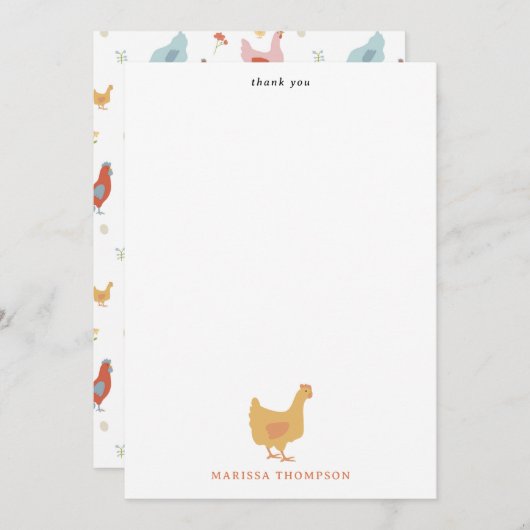 かわいいニワトリの雌鳥とヒヨコたち サンキューカード (正面/裏面)