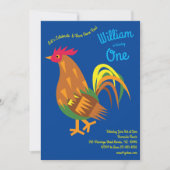 かわいいニワトリの鳥の子ども1歳の誕生日パーティー 招待状 (正面)